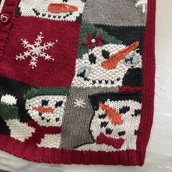 Vintage Tiara International Christmas Sweater Snowmen Faces Cardigan 90's Size M - Picture 7 of 15